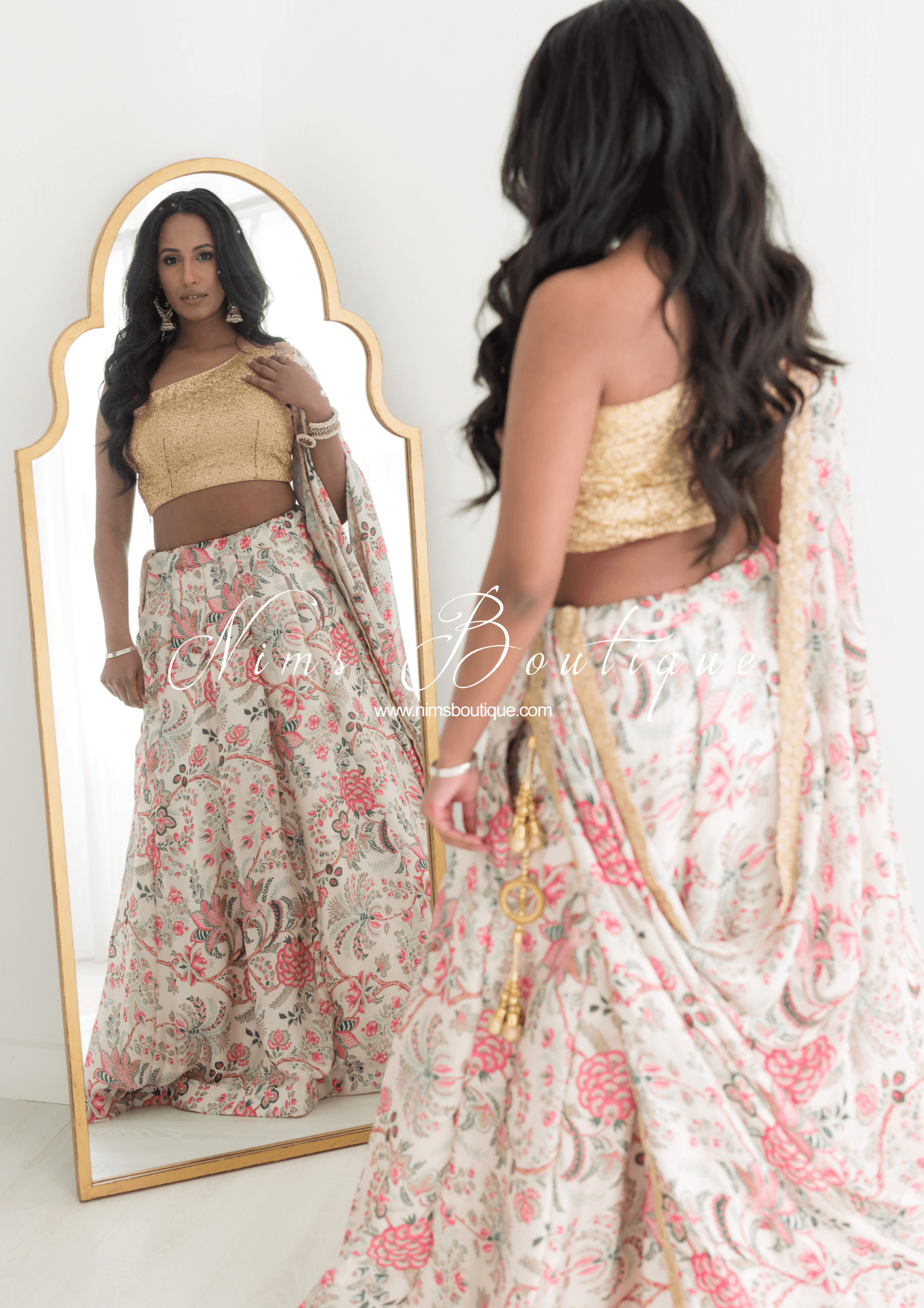 Nims Boutique Luxury One Shoulder Rose Gold Sequin Blouse 4-22