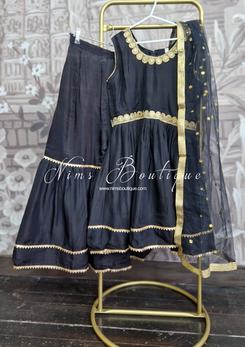 Kids Black Silk Frock Sharara Suit