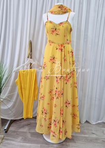 Yellow Floral Dress with Pajami (size 4-16)