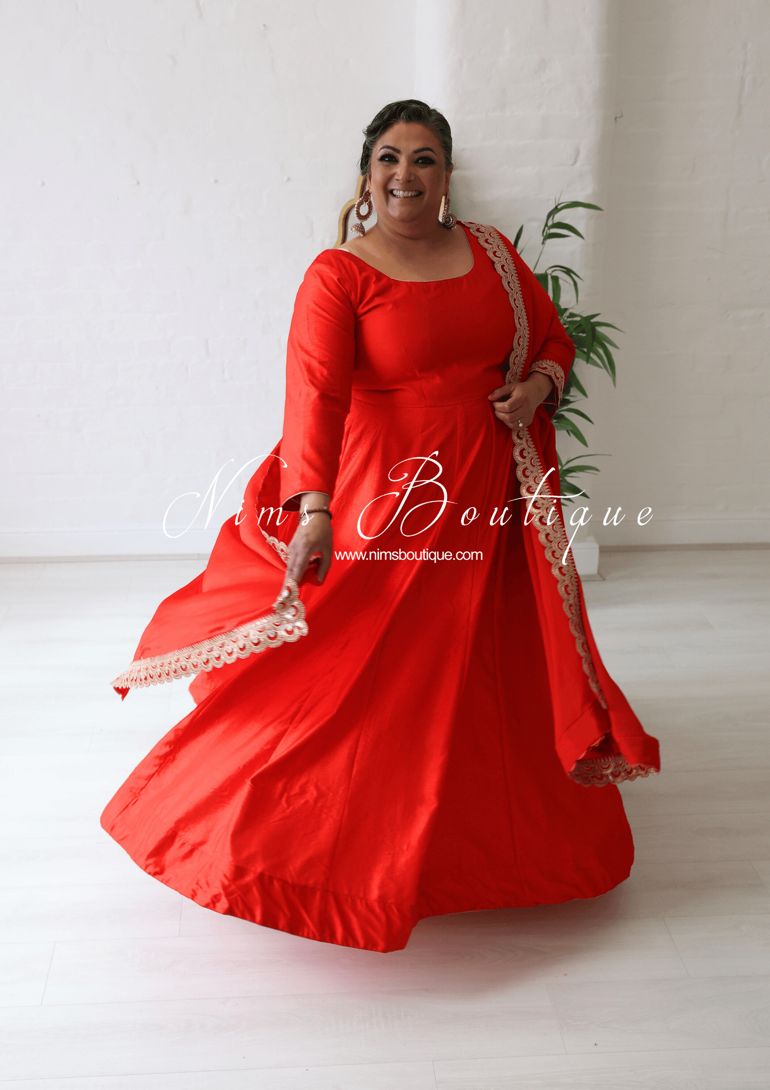 Nims Boutique Saira raw silk red gown with pajami sizes 8-20