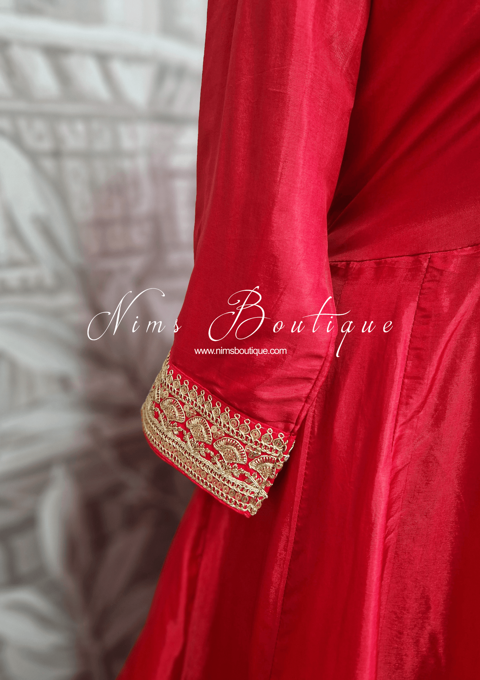 Nims Boutique Rashmi Luxury Red Silk Anarkali Suit with Pajami Sizes 4-16