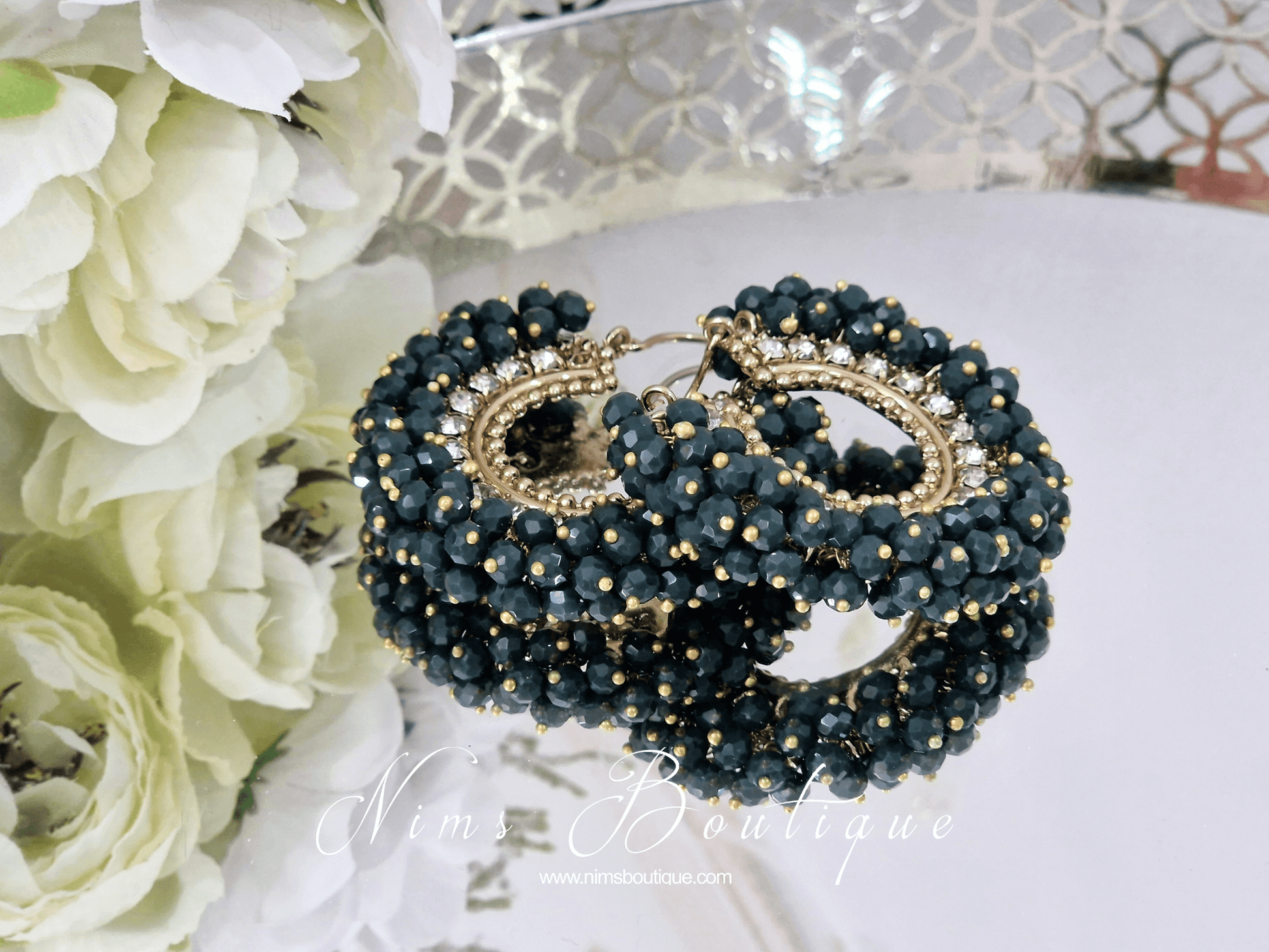Nims Boutique Meghna Royal Dark Green Cluster Hoop Earrings