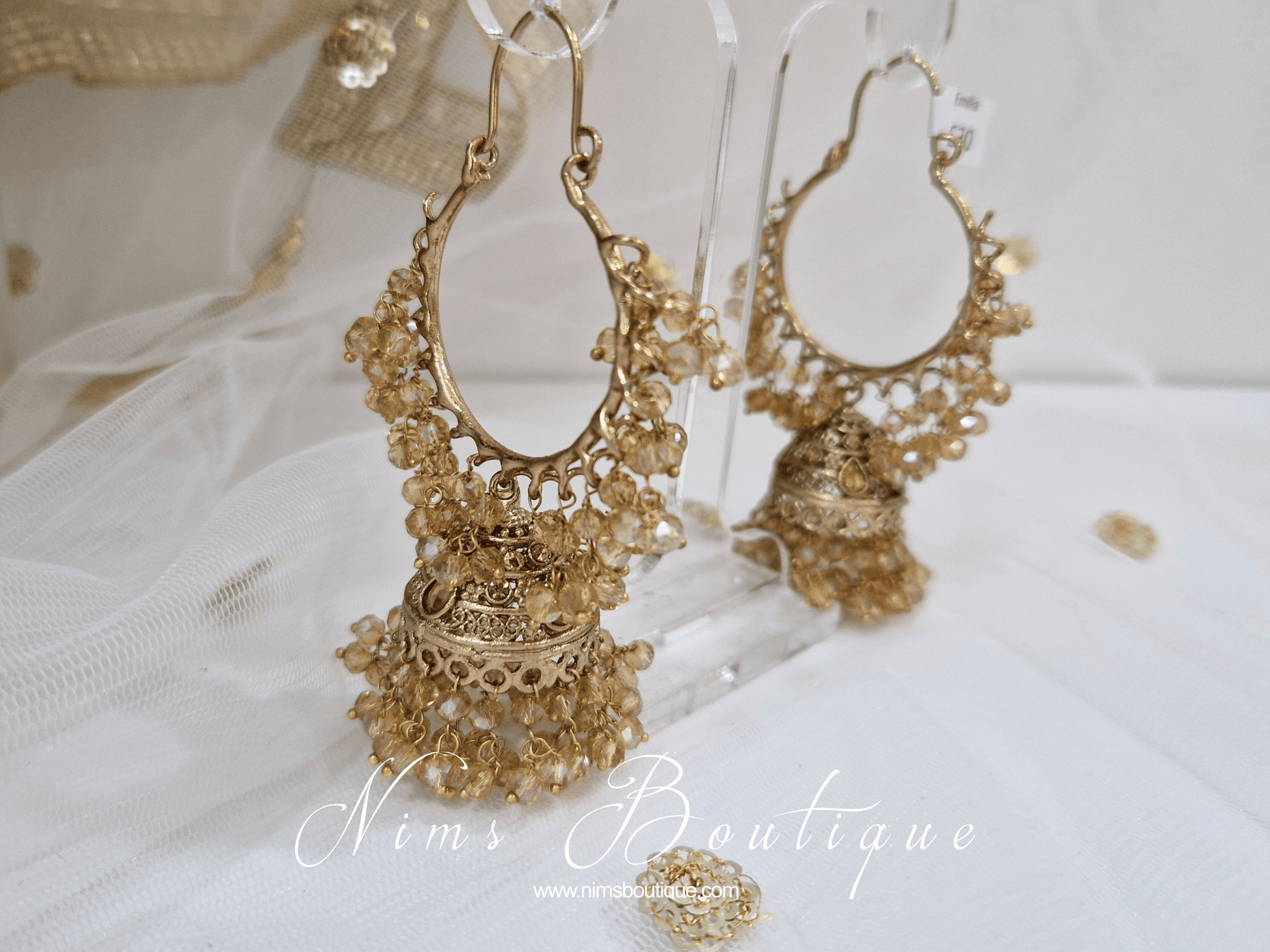Nims Boutique Emilia Royal Antique Gold & Gold Bead Hoop Chumka Earrings