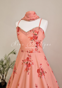 Peach Floral Dress with Pajami (size 4-16)