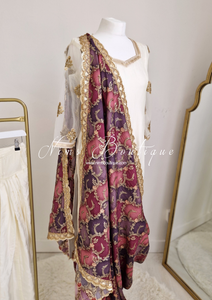 The NB Classic Long Sleeved Ivory Silk & Multicolour Salwar Suit (8-20)