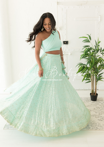 Arya Mint & Gold Sequin Luxury Skirt (sizes 4-14)