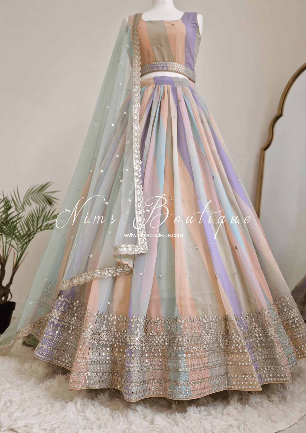 Nims Boutique Pastel Stripe Lehnga sizes 4-16