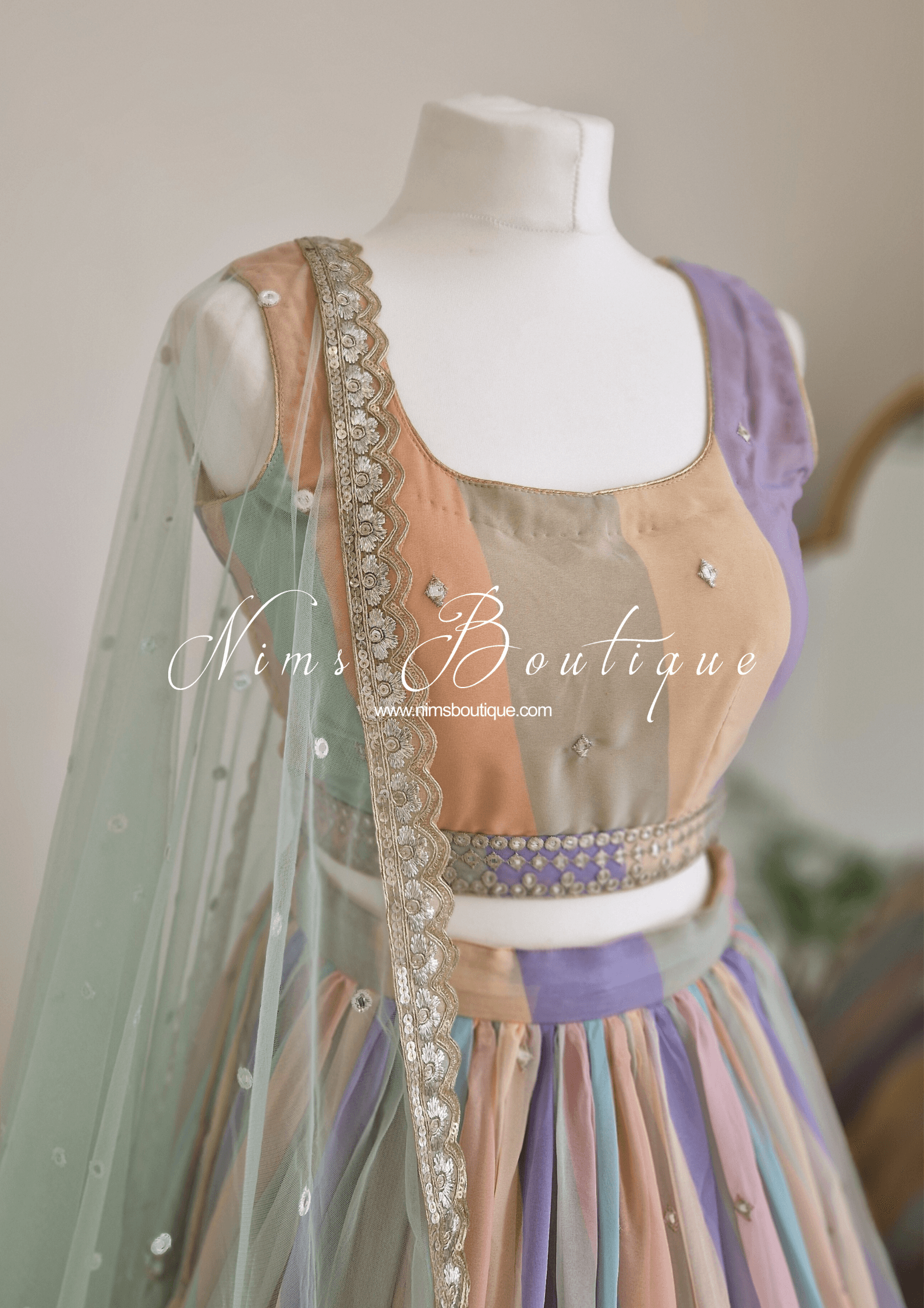 Nims Boutique Pastel Stripe Lehnga sizes 4-16