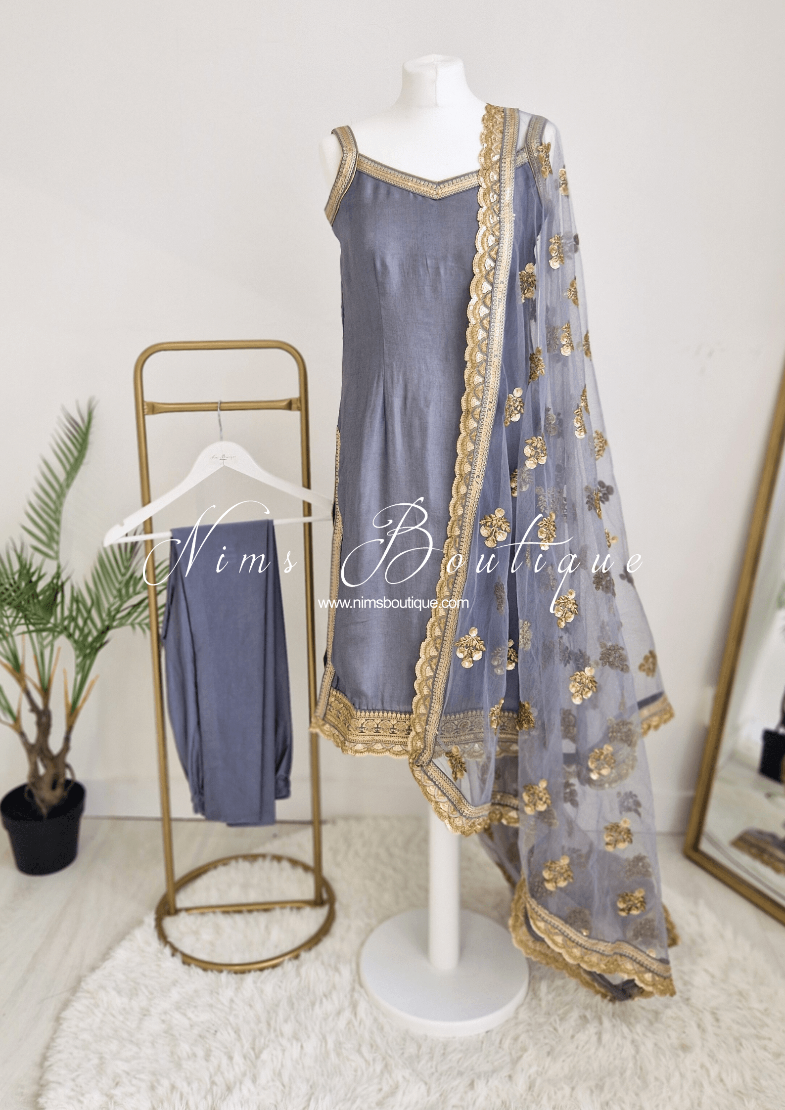 Nims Boutique The NB Classic Sleeveless Grey Silk Pajami Suit sizes 4 to 20