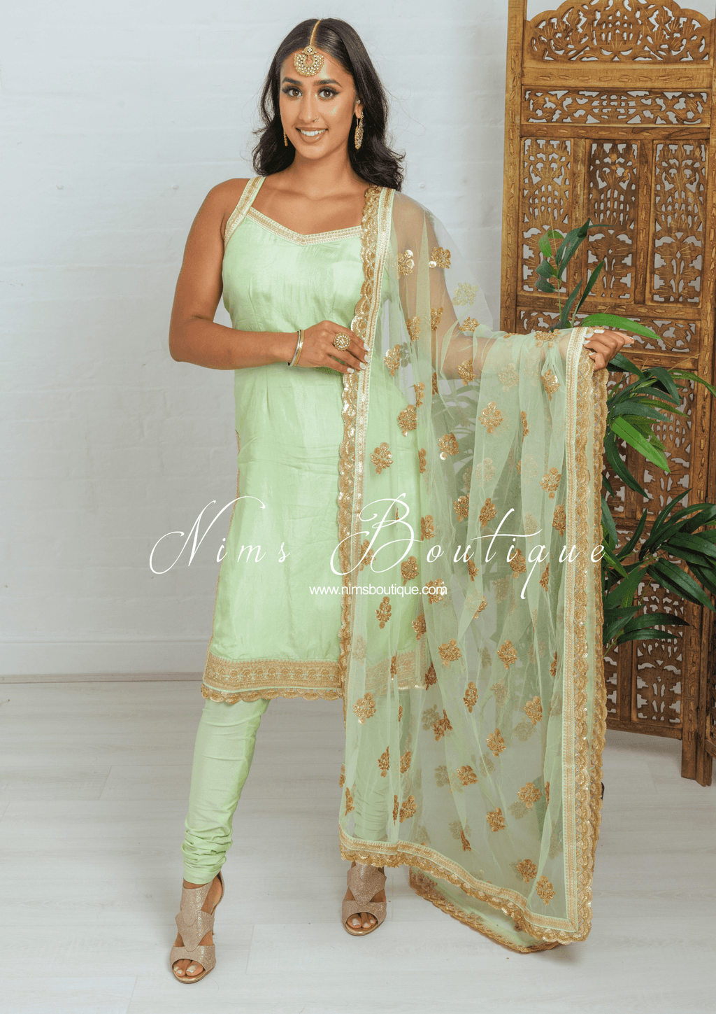 Nims Boutique The NB Classic Sleeveless Mint Silk Pajami Suit sizes 4 to 24