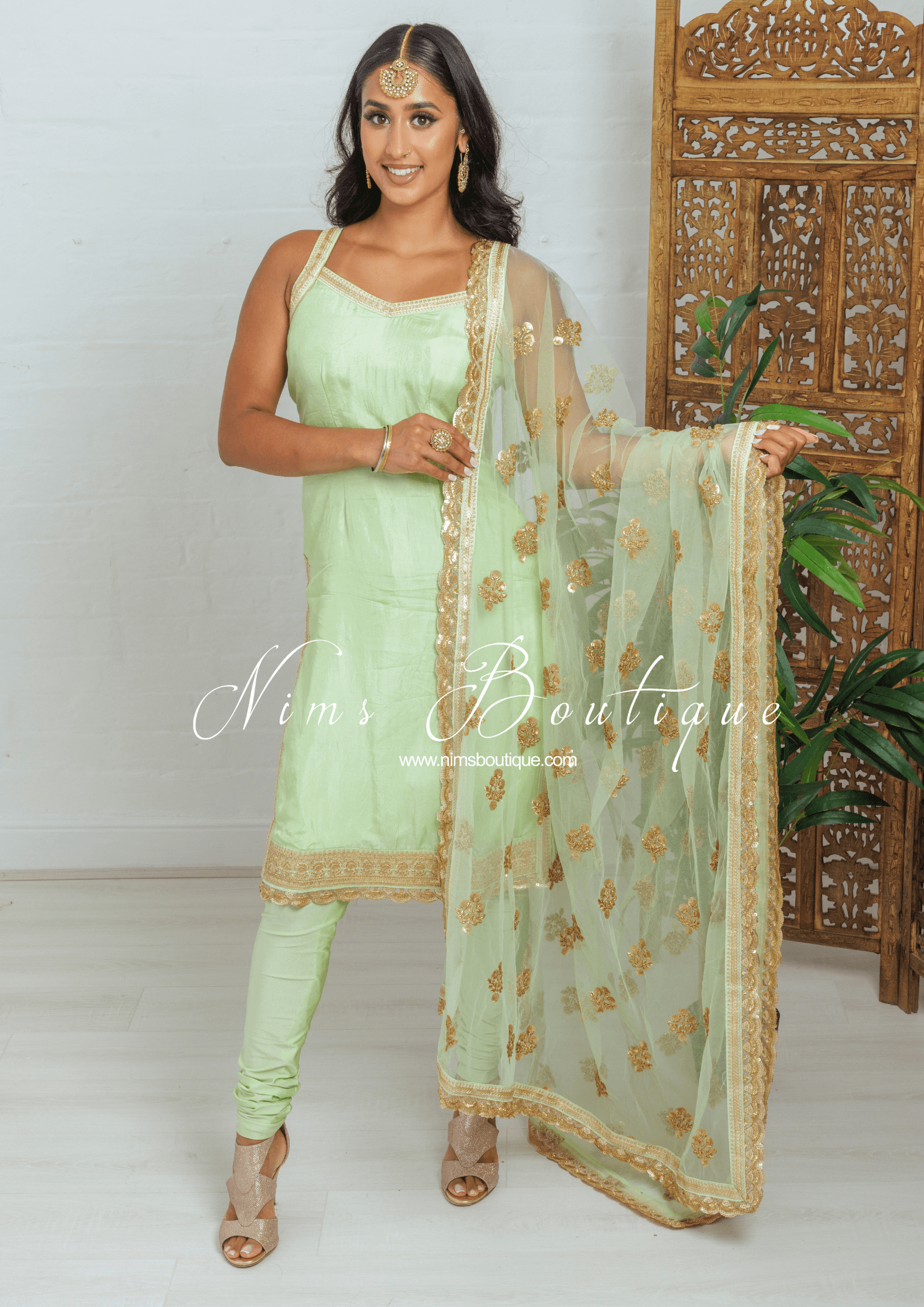 Nims Boutique The NB Classic Sleeveless Mint Silk Pajami Suit sizes 4 to 24