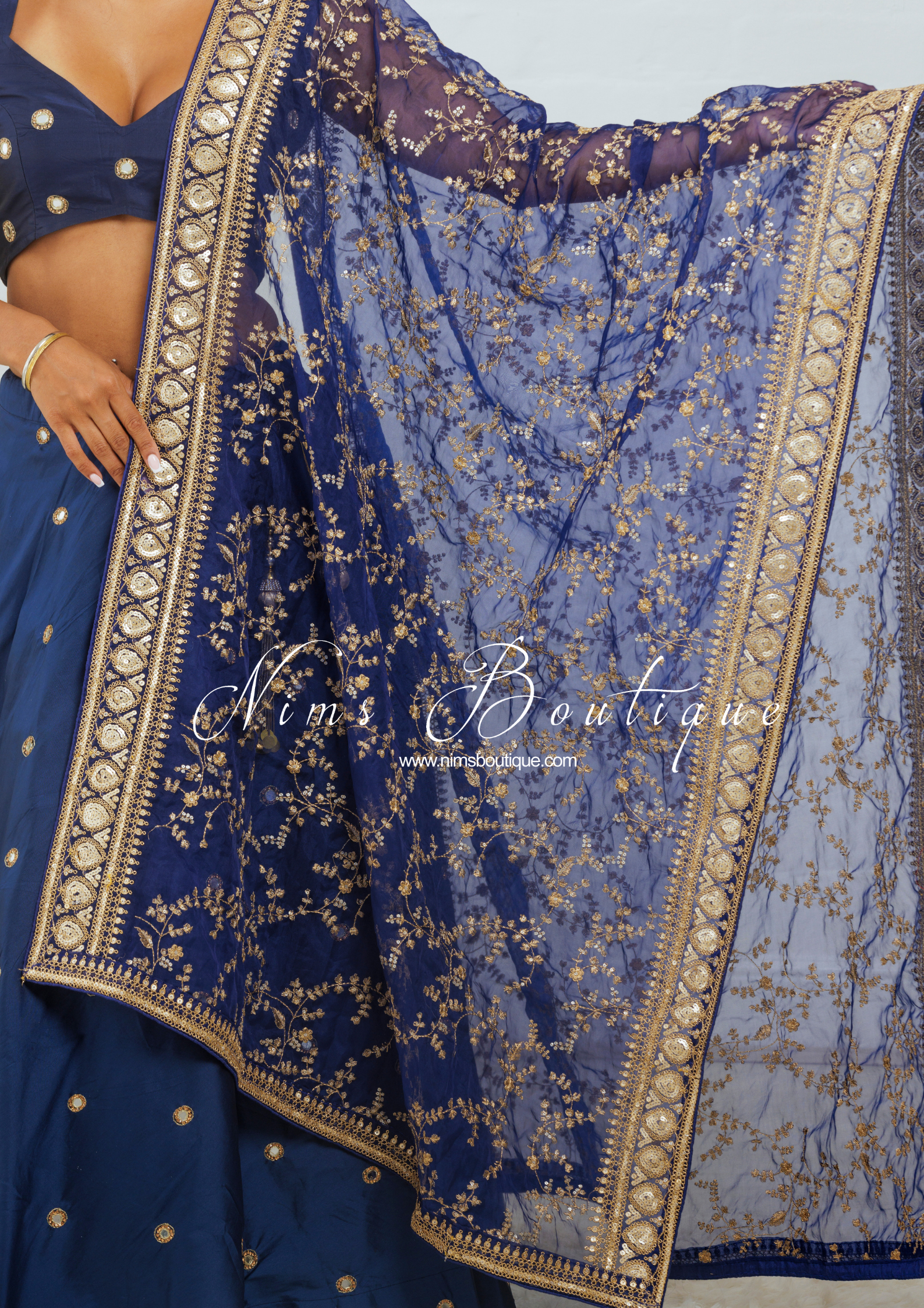 Nims Boutique Mahi Luxury Navy Organza Embroidered Dupatta/Chunni