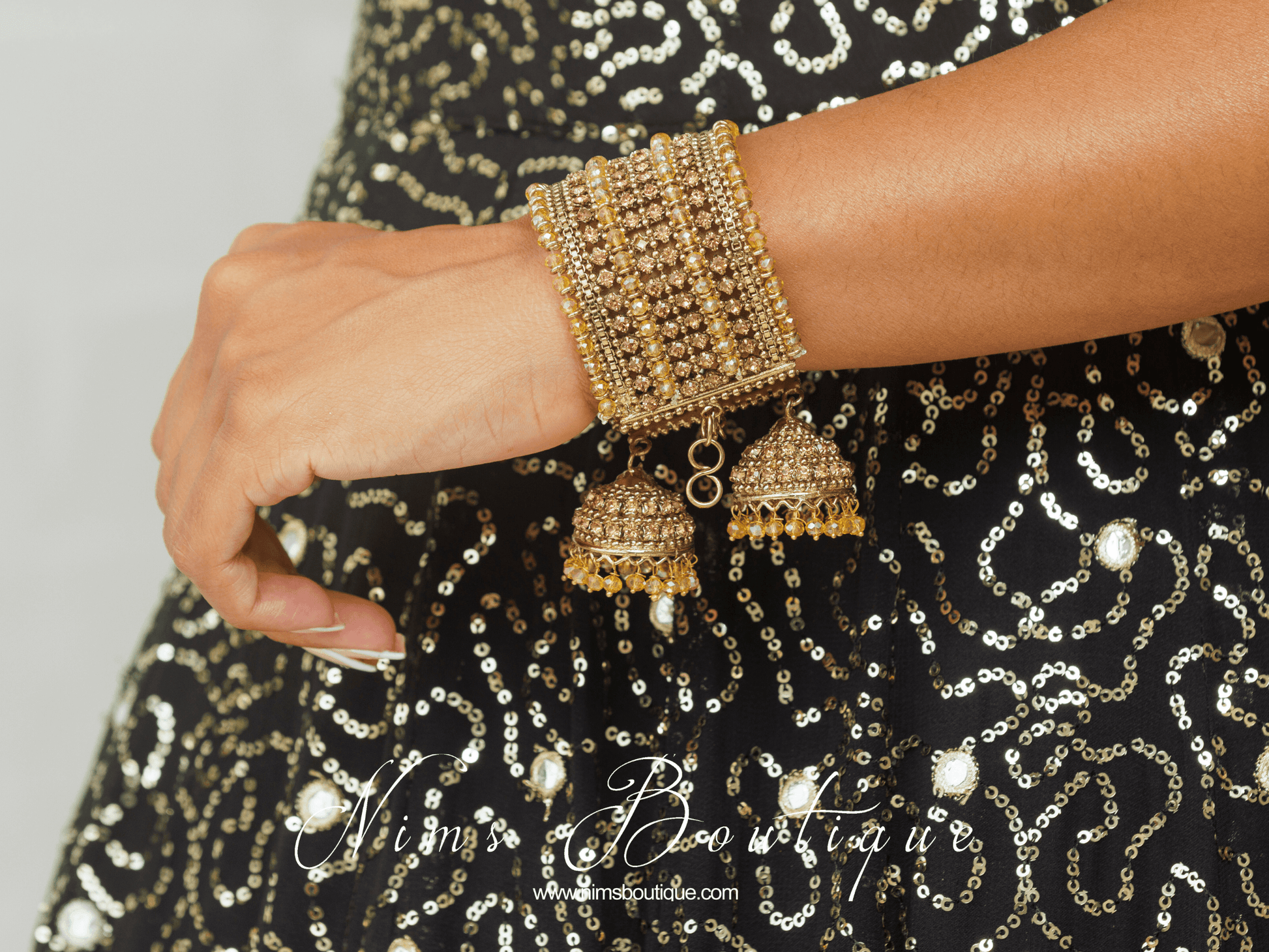 Nims Boutique Royal Gold Stone Bracelet with hanging chumke