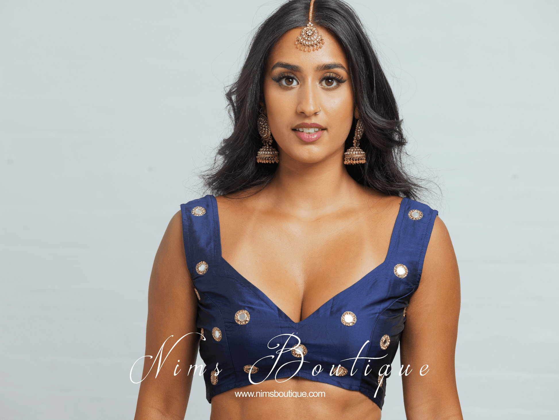 Nims Boutique Rani Luxury Navy Silk Mirror Blouse size 4-16