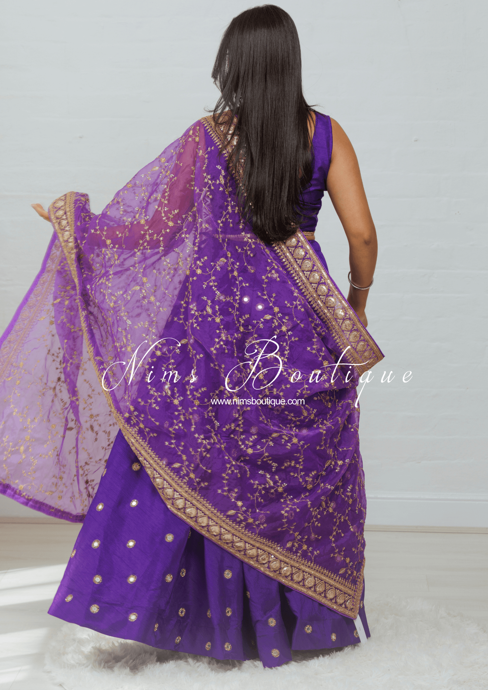 Nims Boutique Mahi Luxury Purple Organza Embroidered Dupatta/Chunni