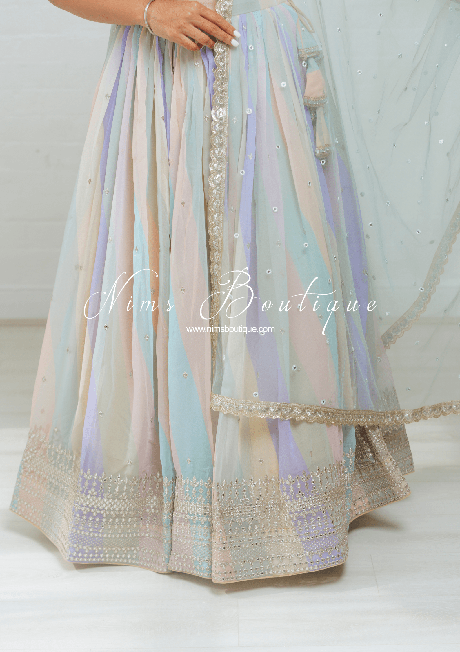 Nims Boutique Pastel Stripe Lehnga sizes 4-16