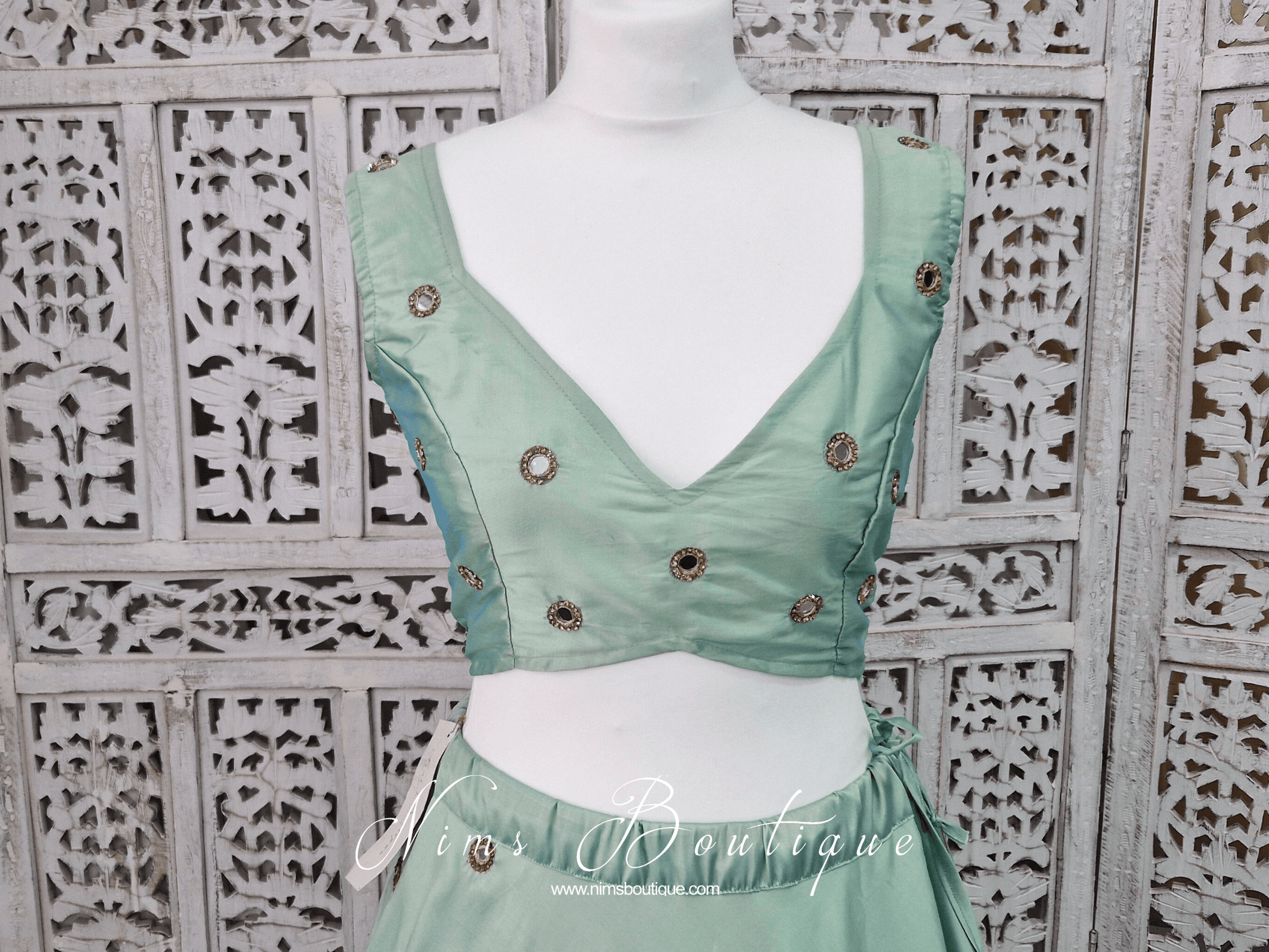 Nims Boutique Rani Luxury Mint Silk Mirror Blouse size 4-16