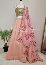 Luxury Peach Organza Floral Dupatta/Chunni with Pearl Edging