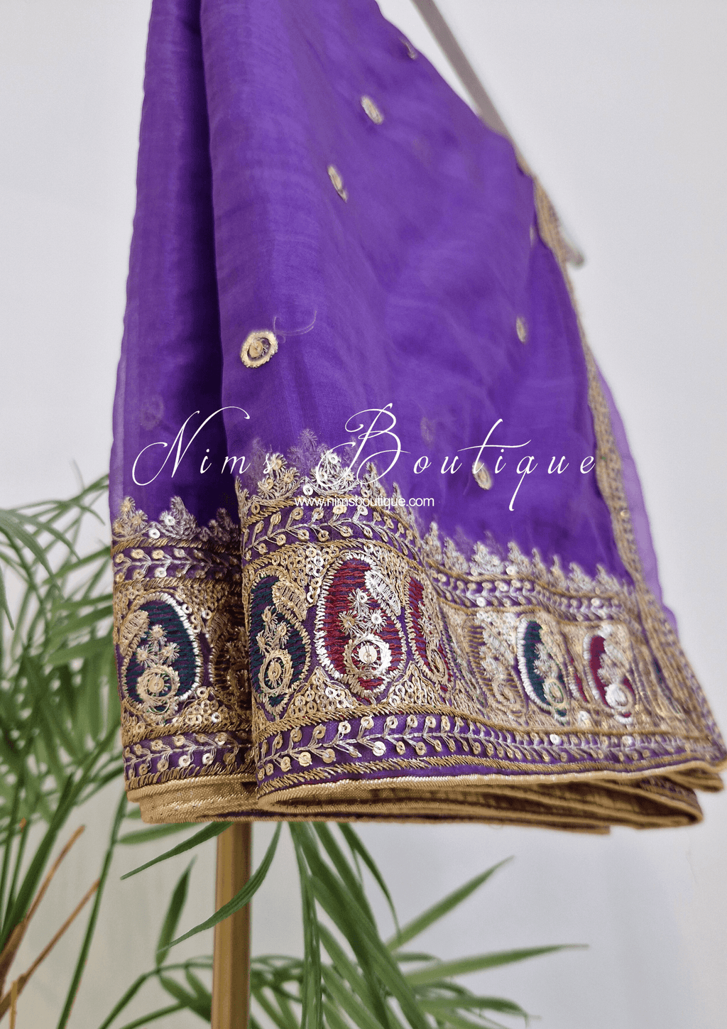 Nims Boutique Sunidhi Purple Multicolour Organza Dupatta/Chunni