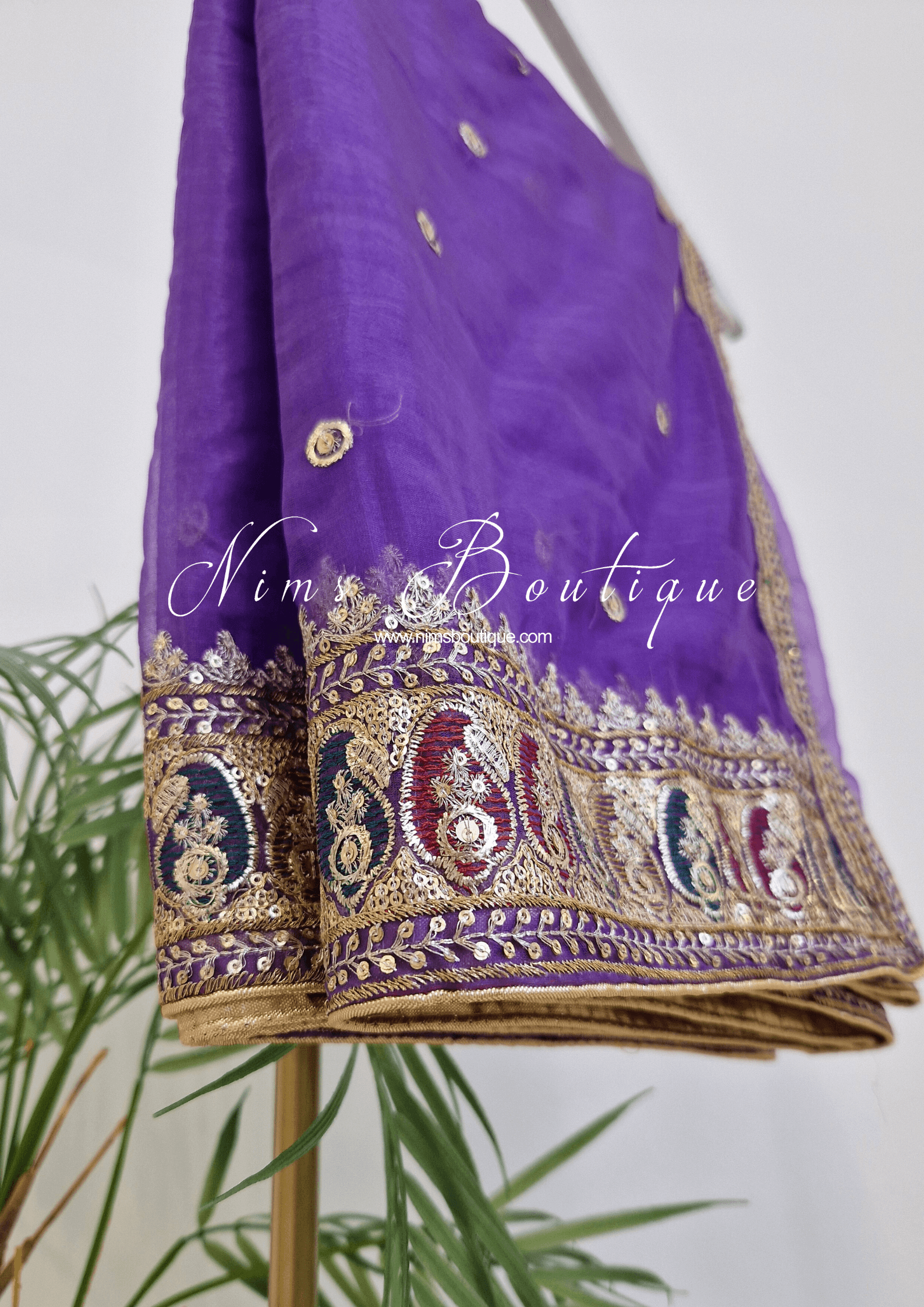 Nims Boutique Sunidhi Purple Multicolour Organza Dupatta/Chunni