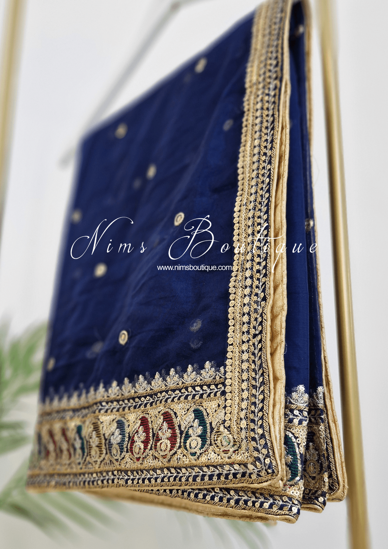 Nims Boutique Sunidhi Navy Blue Multicolour Organza Dupatta/Chunni