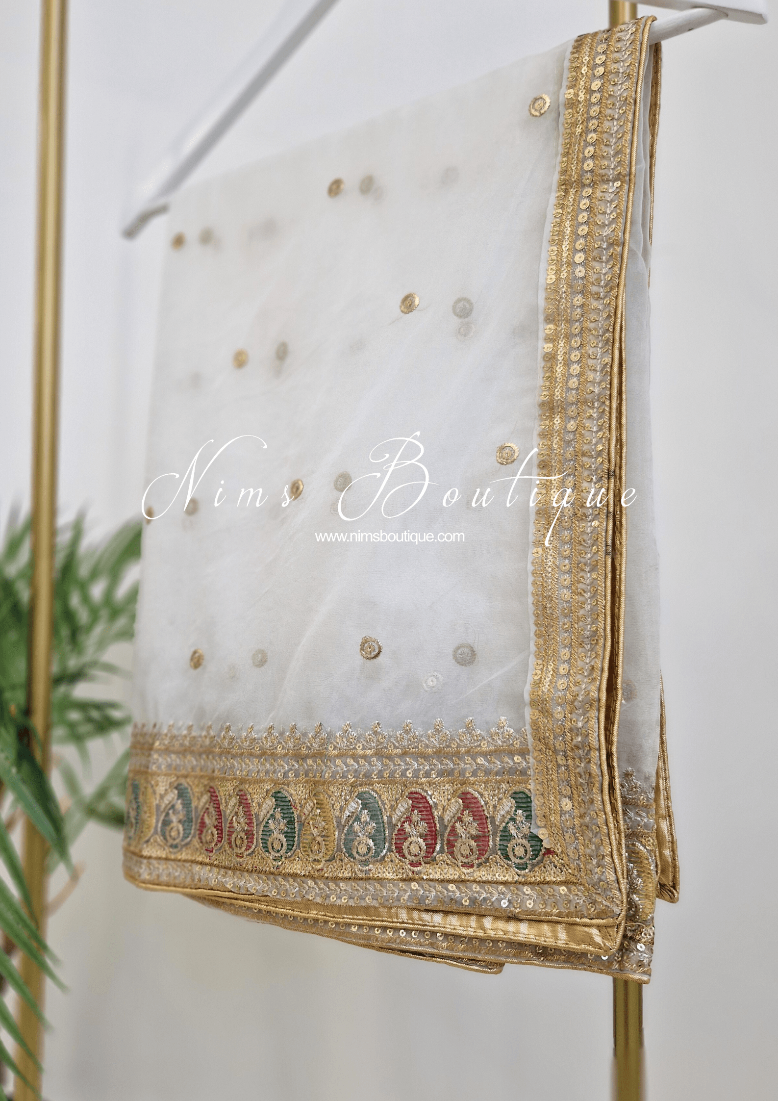 Nims Boutique Sunidhi White Multicolour Organza Dupatta/Chunni