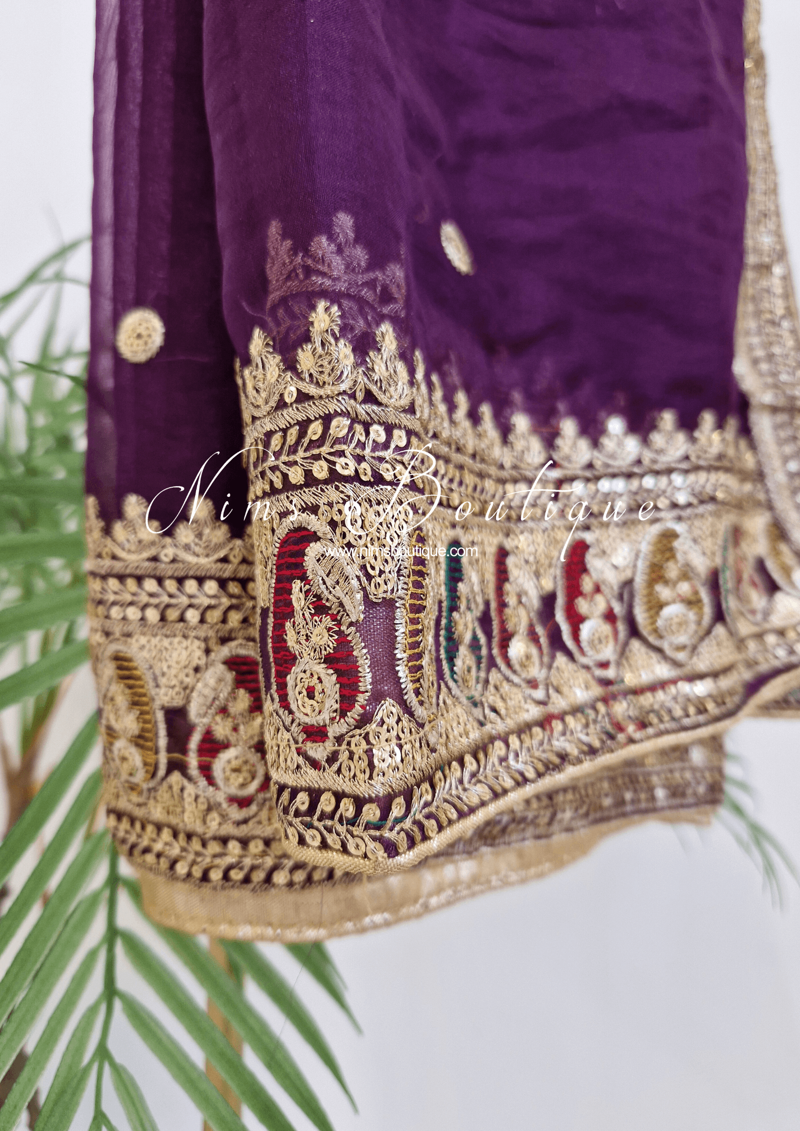 Nims Boutique Sunidhi Aubergine Multicolour Organza Dupatta/Chunni