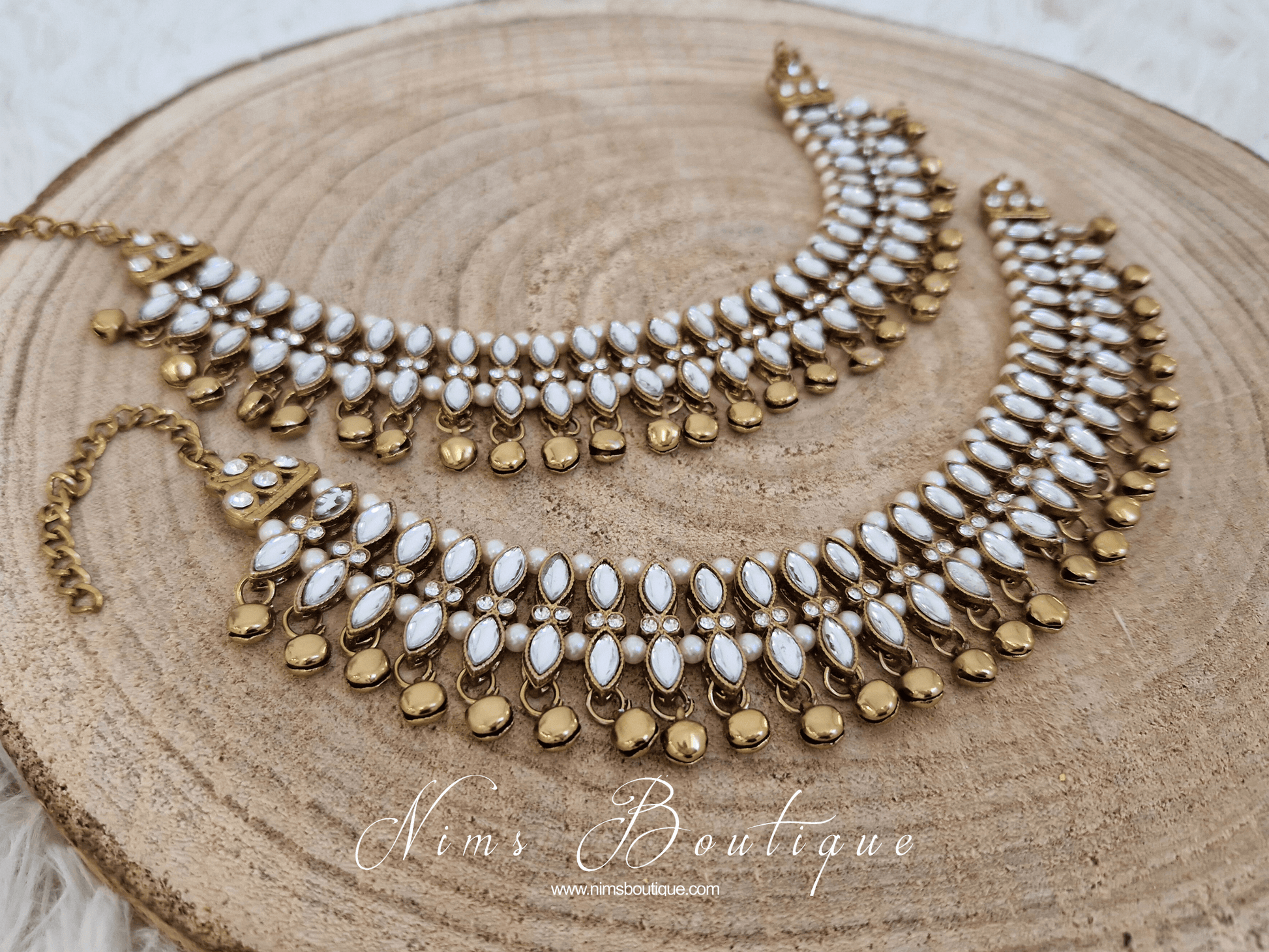 Nims Boutique Antique Gold Ghungroo Anklets with Bells
