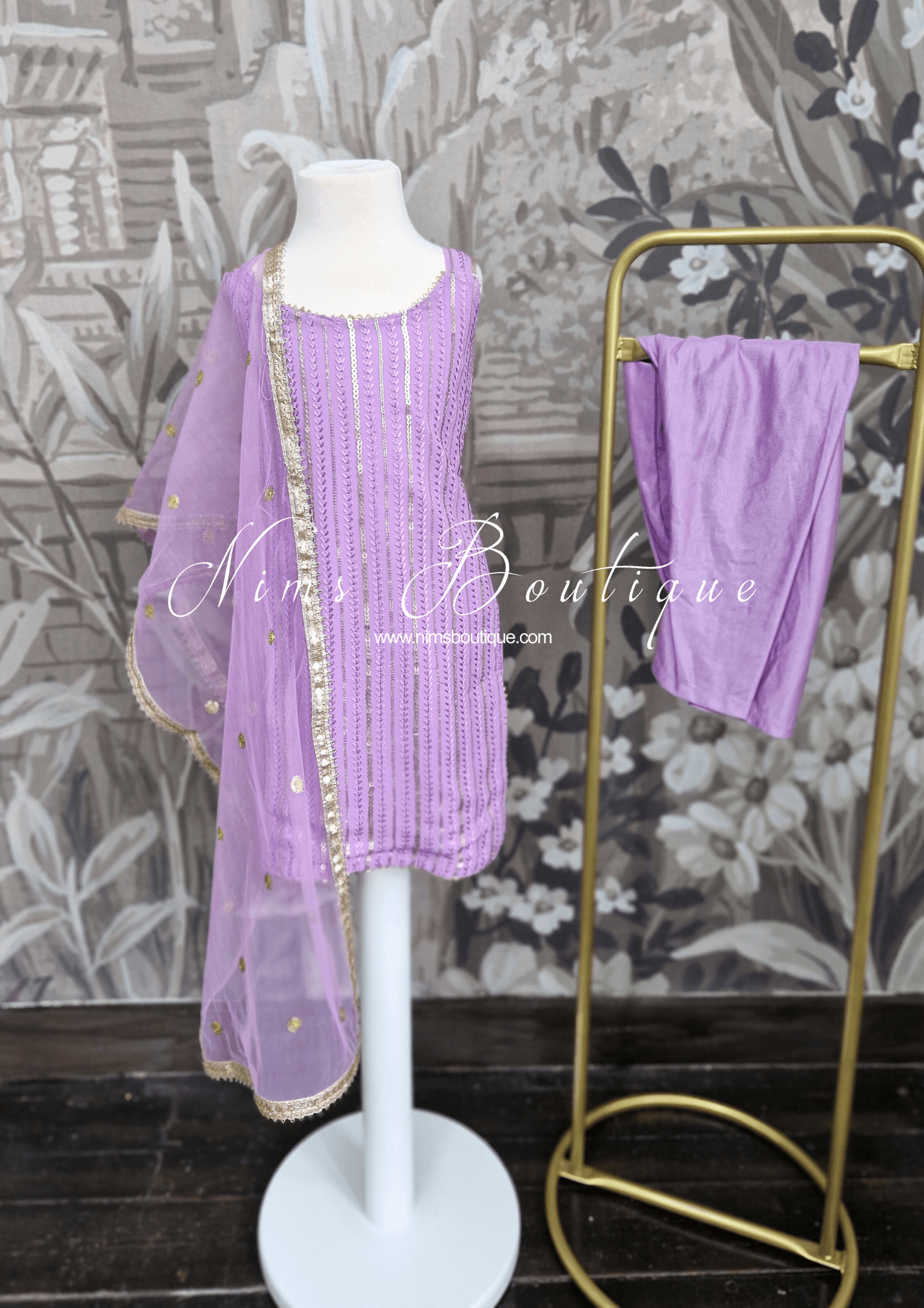 Nims Boutique Lilac Sequin Kids Pajami Suit