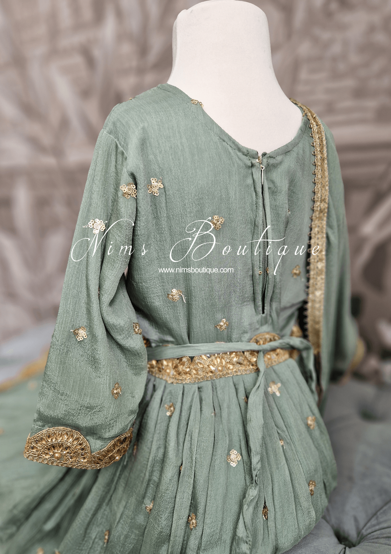 Nims Boutique Sage Green Sequin Frock Kids Pajami Suit
