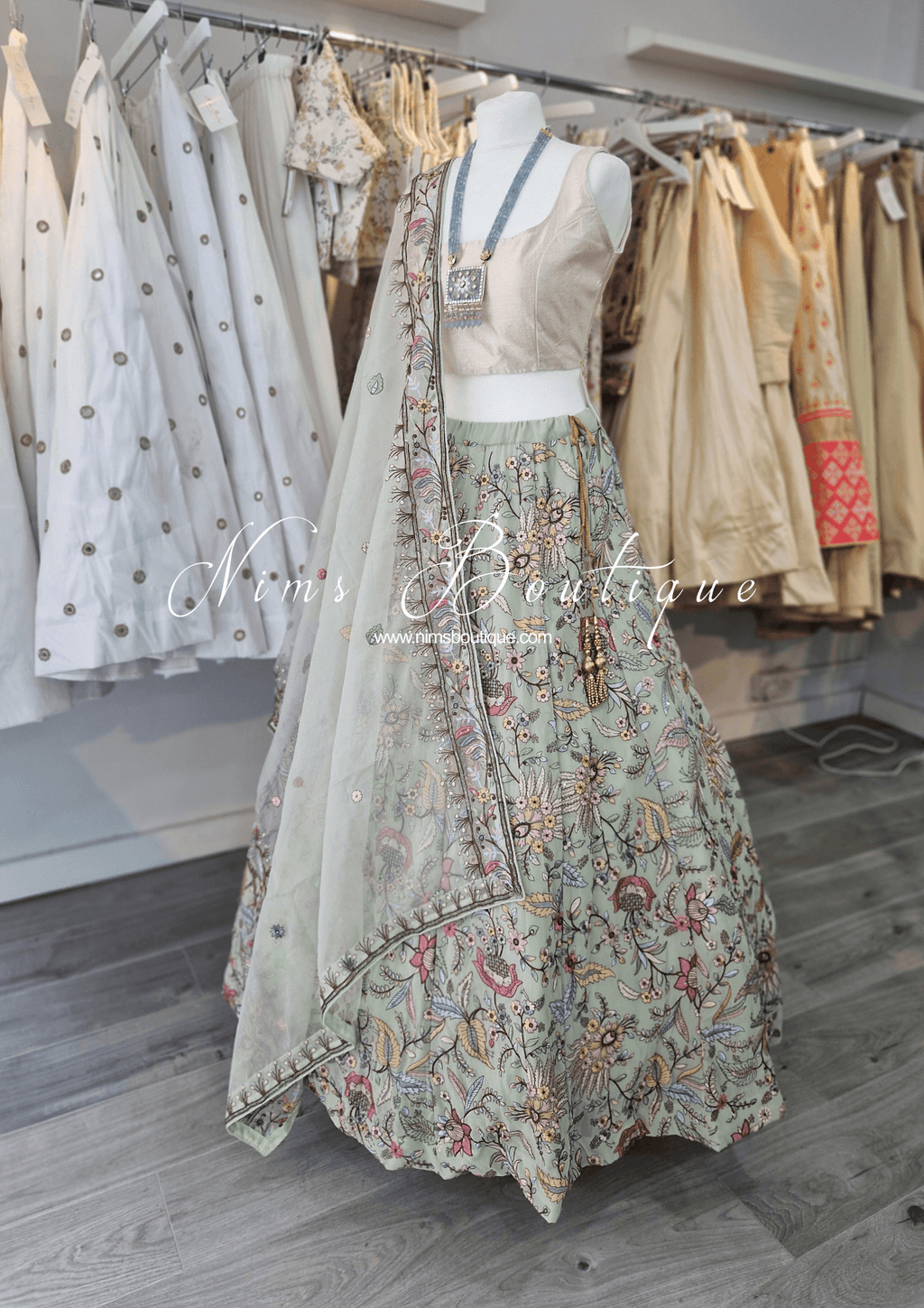 Nims Boutique Sarika Mint Multicolour Embellished Luxury Skirt sizes 4-22