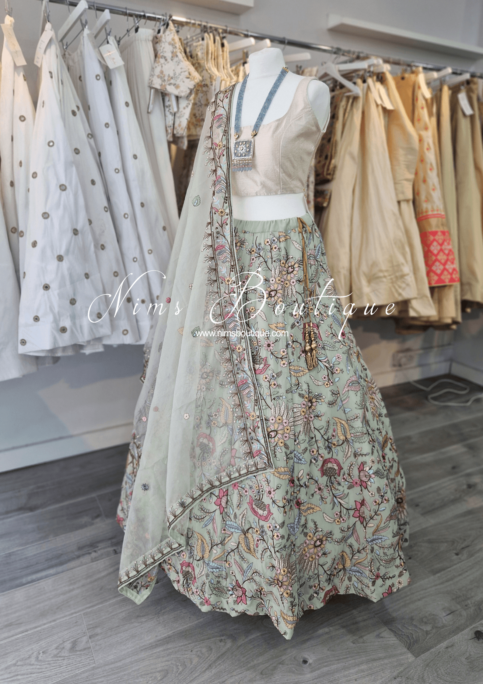 Nims Boutique Sarika Mint Multicolour Embellished Luxury Skirt sizes 4-22