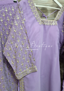 Lilac Embroidered Sharara Suit with sleeves (18-22)