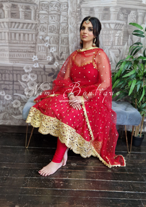 The NB Luxury Red Silk Anarkali with Pajami (size 4-12)