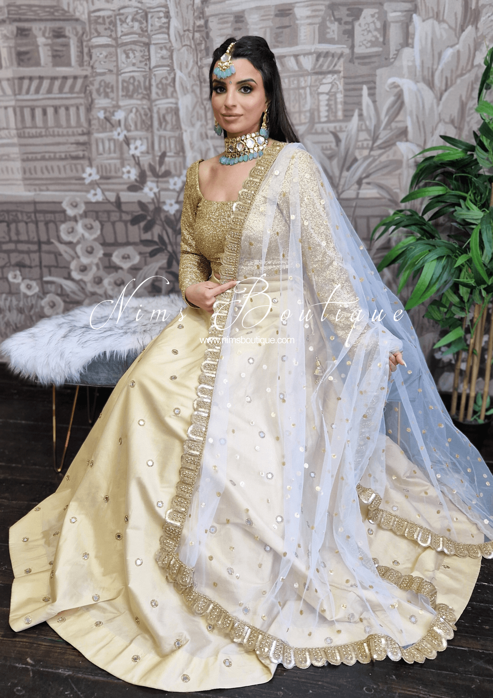 Nims Boutique Rani Luxury Gold Mirror readymade skirt/lehnga sizes 4-24