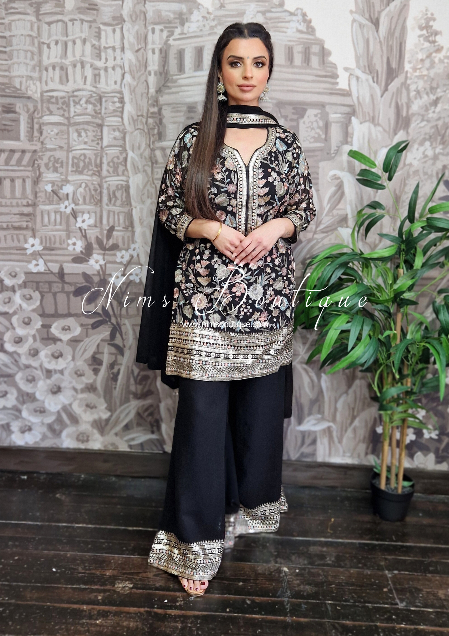 Luxury Black Embroidered Sharara Suit (10-12)