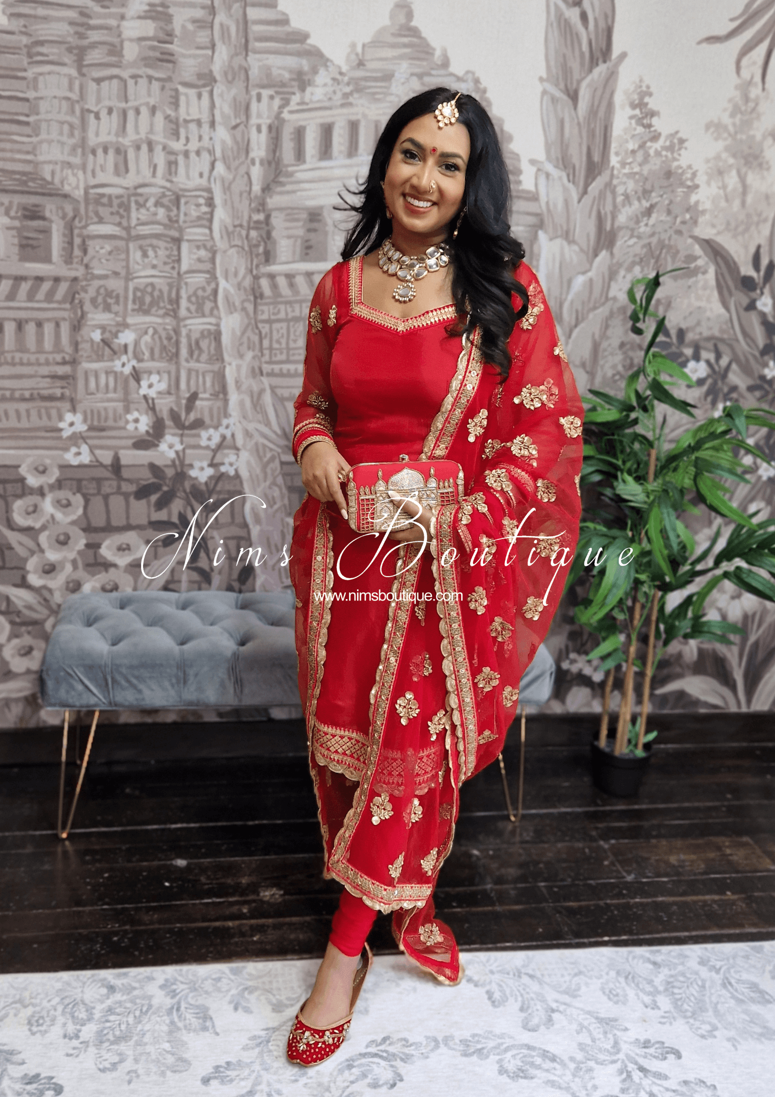 Nims Boutique The NB Classic Long Sleeved Red Silk Pajami Suit sizes 4 to 18
