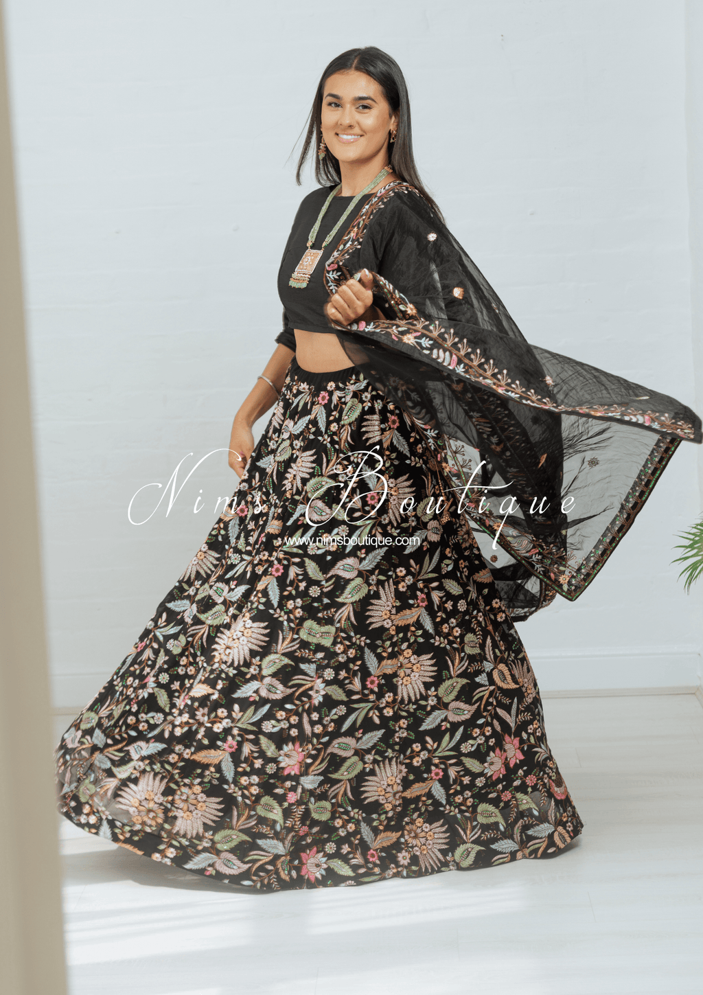 Nims Boutique Sarika Black Multicolour Embellished Luxury Skirt sizes 4-22