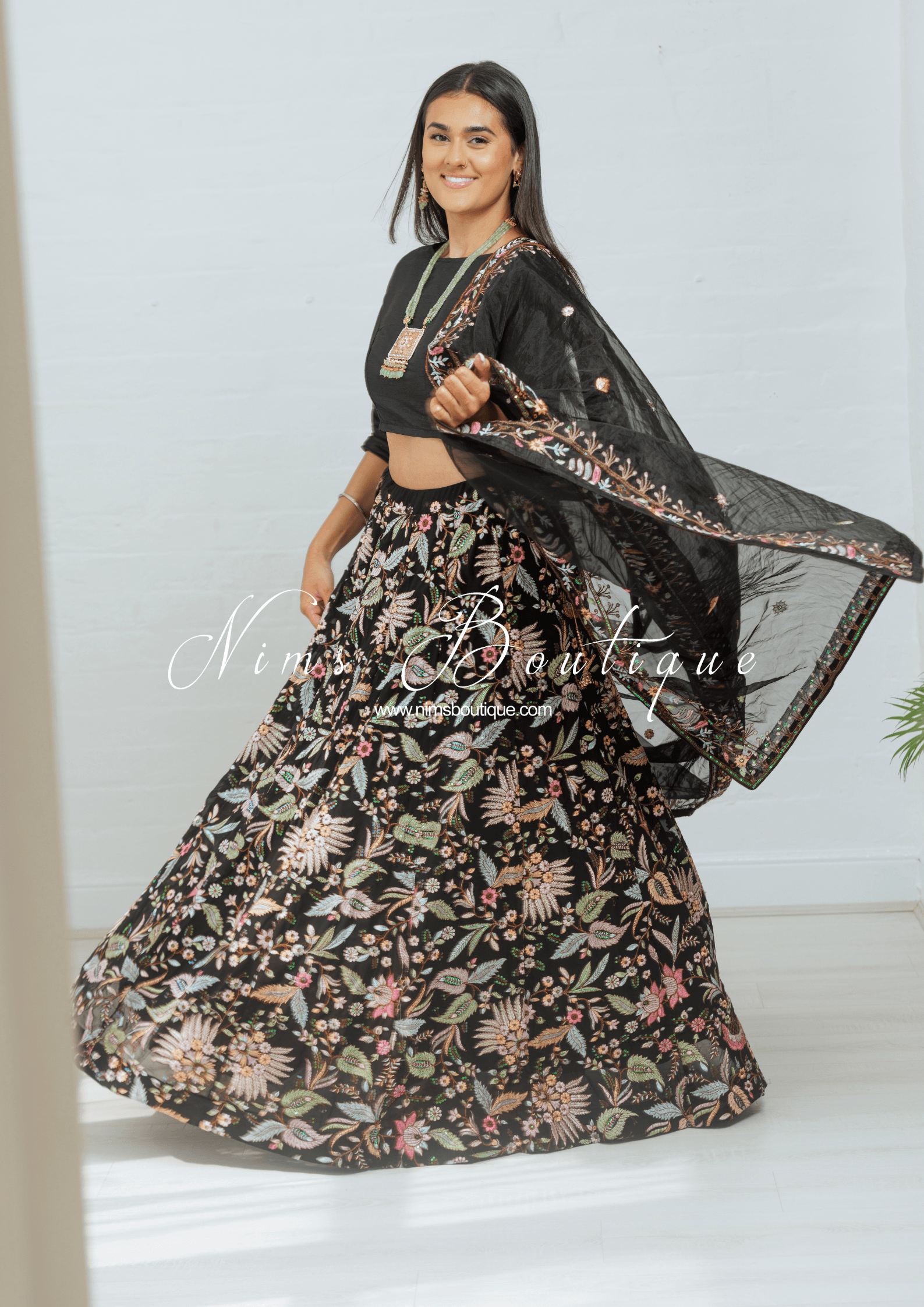 Nims Boutique Sarika Black Multicolour Embellished Luxury Skirt sizes 4-22