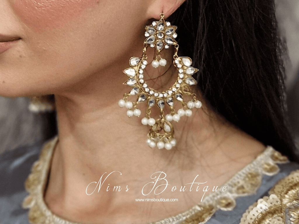 Nims Boutique Small Tanuja Antique Gold & Pearl Maharani Earrings