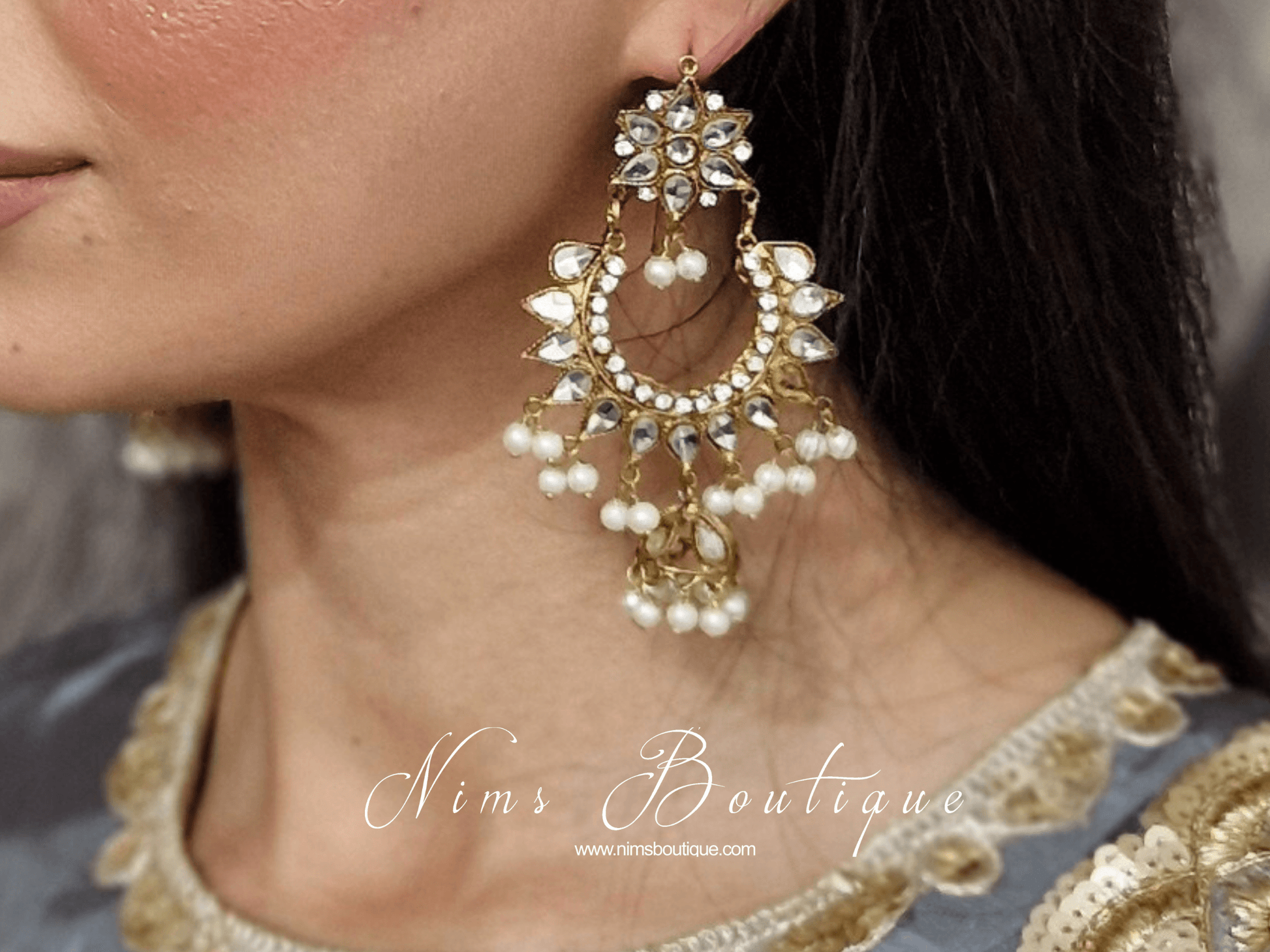 Nims Boutique Small Tanuja Antique Gold & Pearl Maharani Earrings