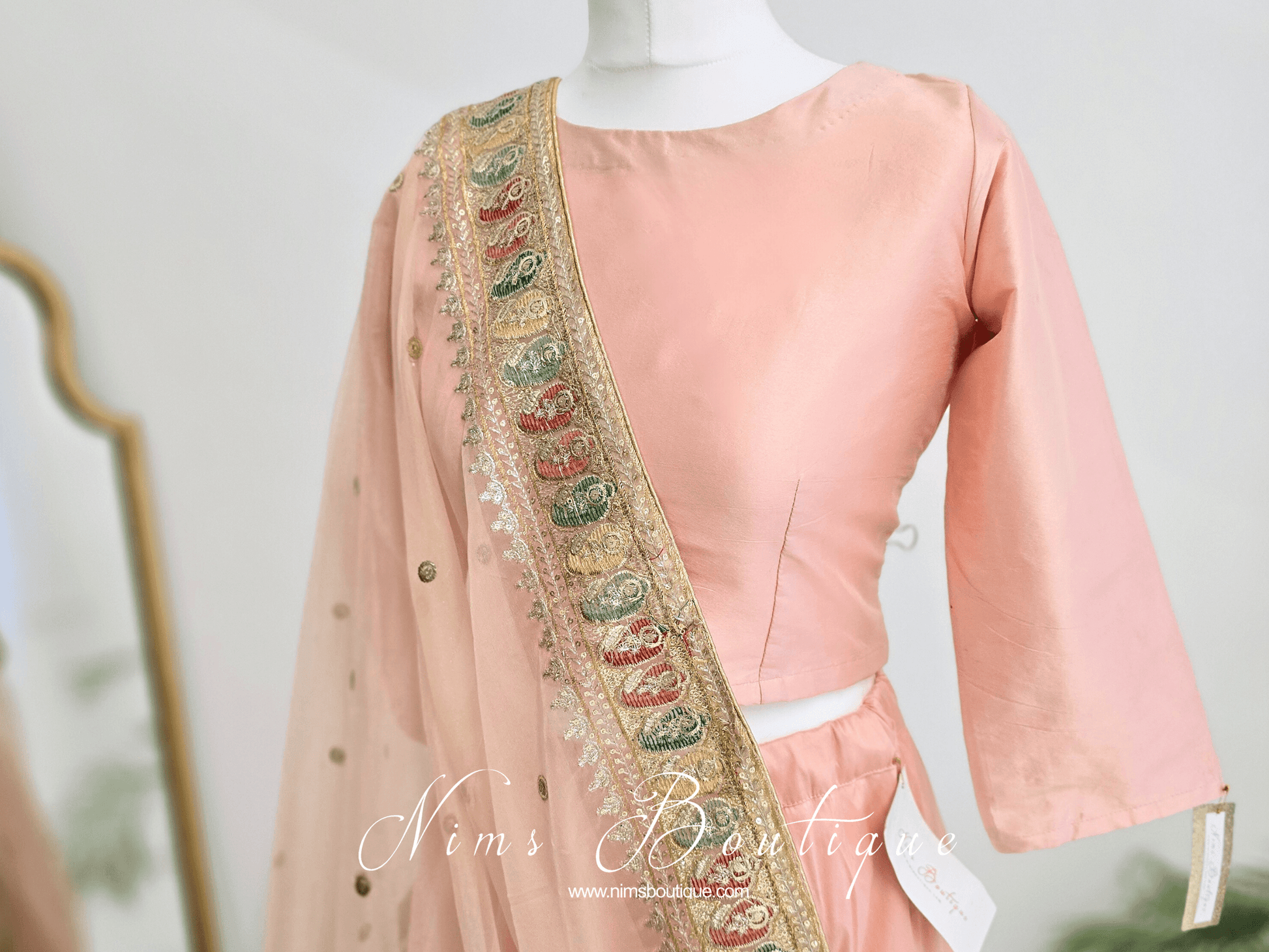 Nims Boutique Peach Pure Silk High Neck Blouse with sleeves size 4-20