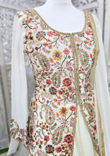 Ivory Multicolour Embroidered Jacket Sharara Suit (Size 10-12)