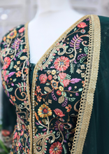 Dark Green Multicolour Embroidered Jacket Sharara Suit (Size 10-12)