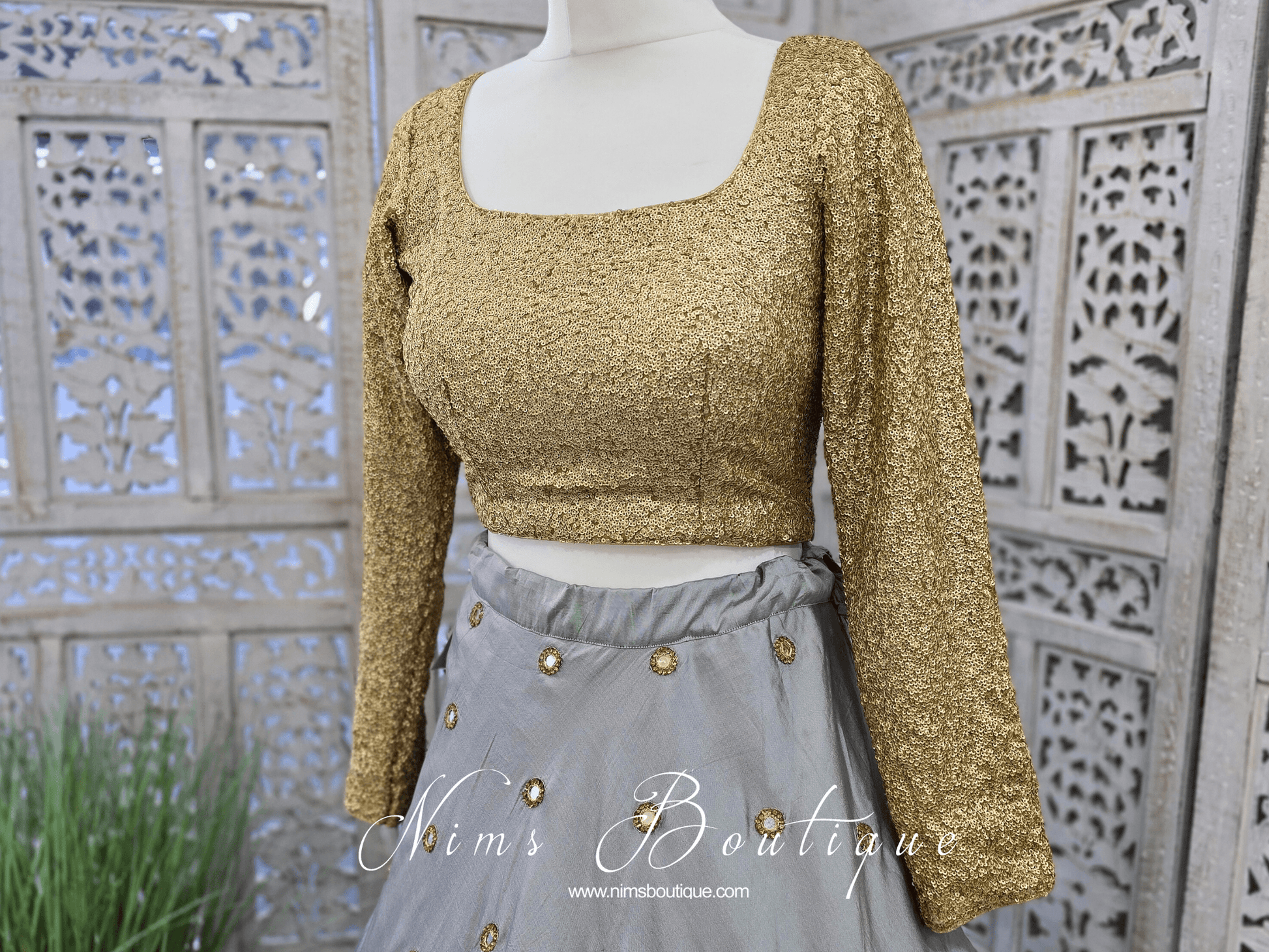 Nims Boutique Luxury Rose Gold Sequin Long sleeved Blouse size 10-26