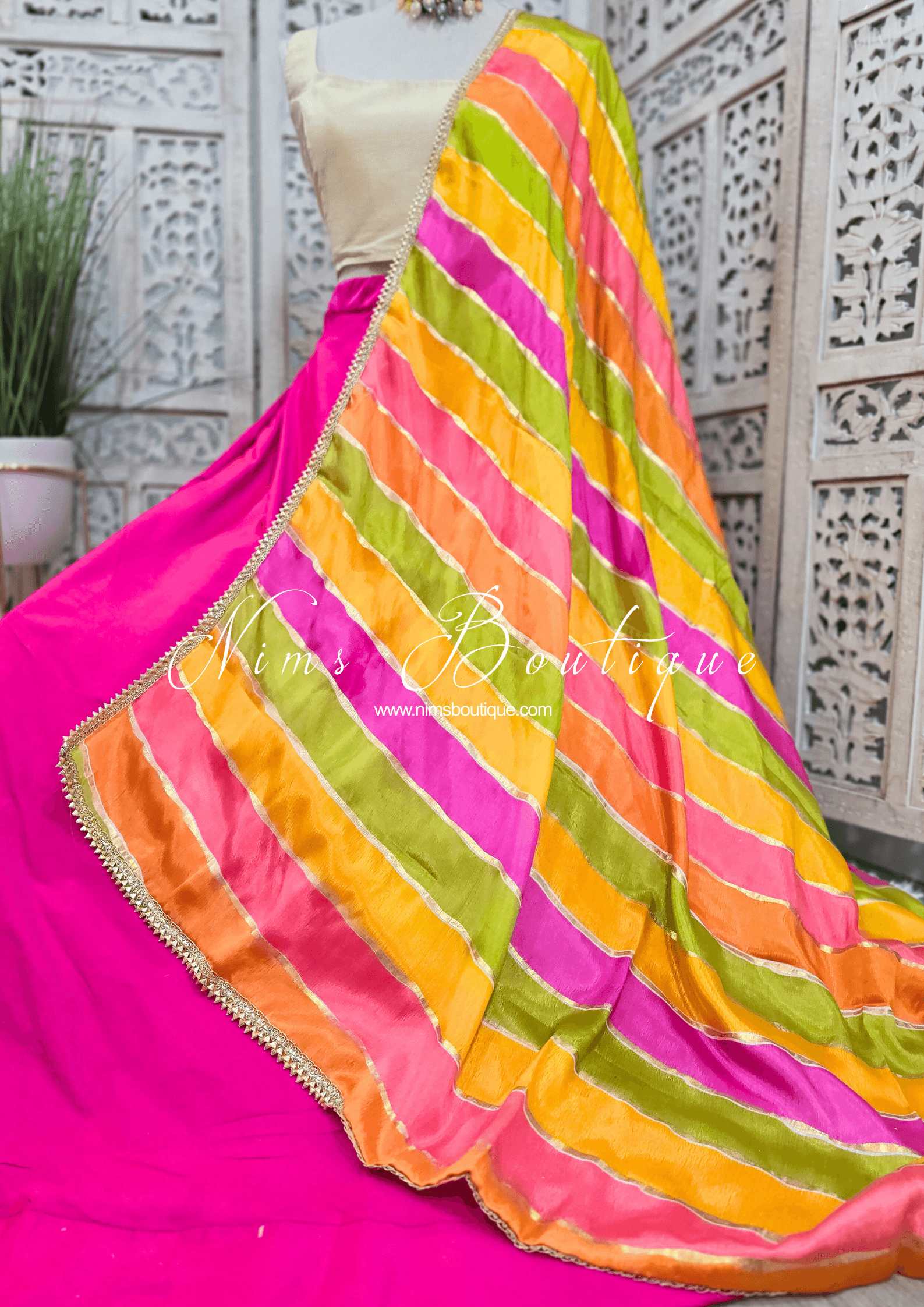 Nims Boutique Multicolour Stripe Georgette Dupatta/Chunni 2