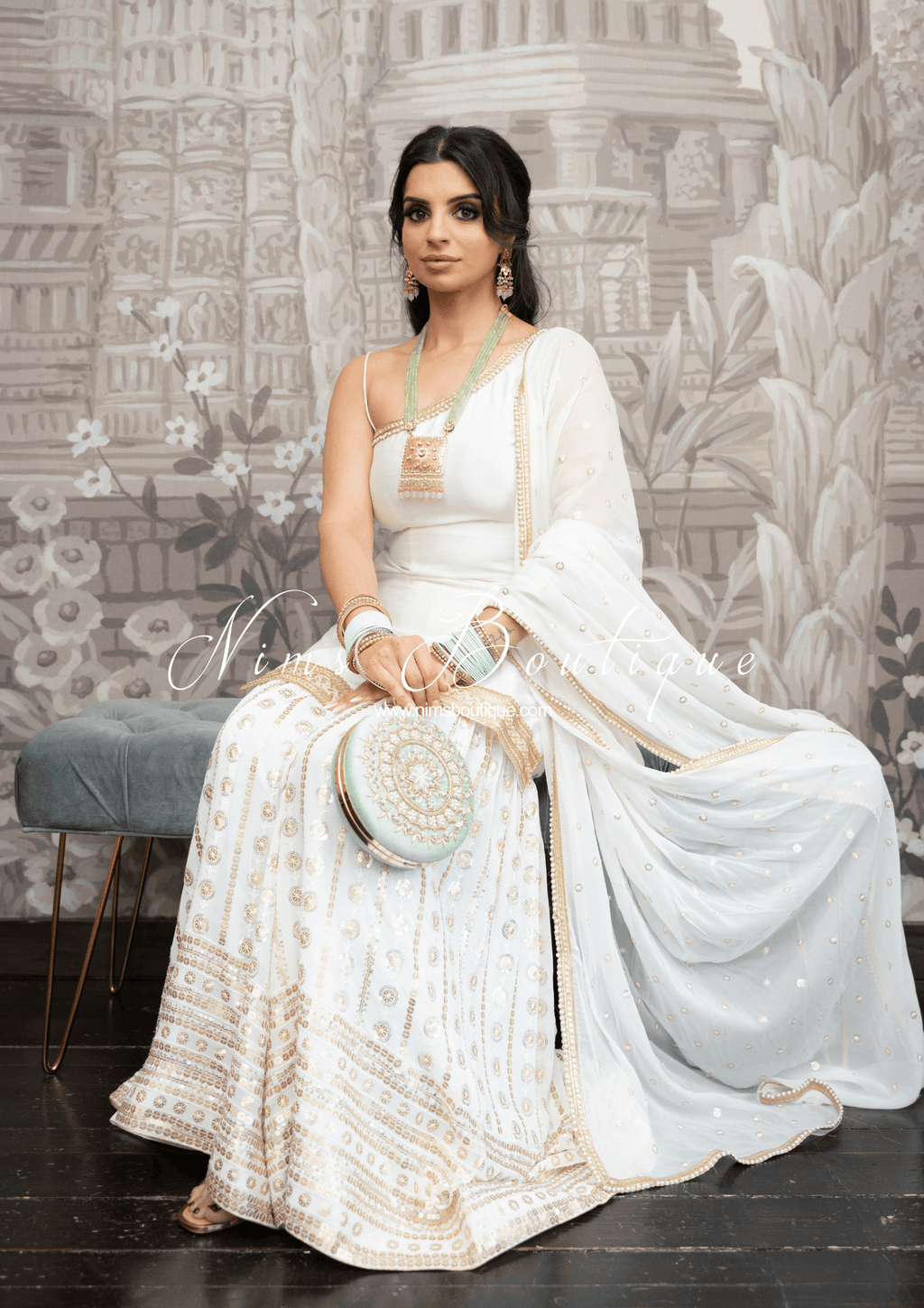 Nims Boutique Vaani White One Shoulder Luxury Gharara Suit sizes 6-14