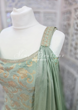 Nims Boutique Mint Brocade Sharara Suit 10-12