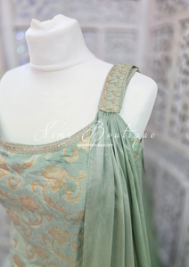 Nims Boutique Mint Brocade Sharara Suit 10-12