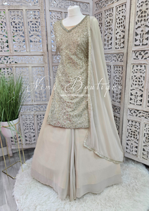 Beige Gold Sequin Sharara Suit (Size 10-12)